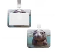 Porta badge scorrevole con porta badge verticale in plastica impermeabile con ippopotamo cucciolo di ippopotamo protezione per badge identificativo per lavoro, ufficio, dottore, infermiere