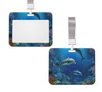 Porta badge scorrevole in plastica orizzontale per badge identificativo con delfini del mondo del lavoro, porta badge corallo con finestra trasparente, per carta d'identità e carta di credito per