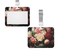 Porta badge scorrevole in plastica orizzontale per ciotola da lavoro con peonie e rose, con finestra trasparente, per carte d'identità e carte di credito, per infermieri e dottori