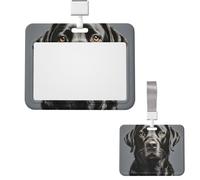 Porta badge scorrevole in plastica orizzontale per ufficio Labrador nero porta badge porta carte di credito per carta d'identità di lavoro per patenti di guida infermiere pass