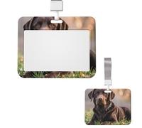 Porta badge scorrevole in plastica orizzontale per ufficio Labrador Retriever marrone porta badge porta carte di credito per carta d'identità di lavoro per patenti di guida infermiere pass