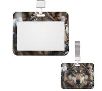Porta badge scorrevole in plastica orizzontale per ufficio Lmage of Wolf in the Snow Badges Holder Card Case Protector per carta d'identità di lavoro per patenti di guida infermiere pass