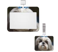 Porta badge scorrevole in plastica orizzontale per ufficio Shih Tzu Porta badge per cani Custodia protettiva per carte d'identità di lavoro per patenti di guida infermiere pass