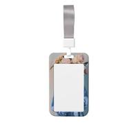 Porta-badge scorrevole in plastica rigida blu da donna con vaso di fiori giallo per infermieri e ufficio