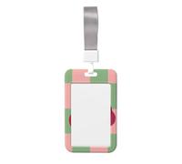 Porta badge scorrevole in plastica rigida con ciliegie su sfondo rosa e verde, per infermieri e ufficio