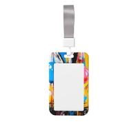 Porta badge scorrevole in plastica rigida con coniglietto che tiene palloncini, graffiti, street art, per infermieri e ufficio