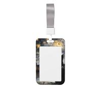 Porta badge scorrevole in plastica rigida con gatto nero, cielo notturno e stelle dorate, per infermieri e ufficio