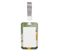 Porta badge scorrevole in plastica rigida con immagine di donna seduta sul divano, per infermieri e ufficio