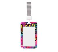 Porta badge scorrevole in plastica rigida con scritta "Love Heart" e graffiti, per infermieri e ufficio