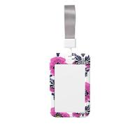 Porta badge scorrevole in plastica rigida rosa fluo con viole del pensiero del pensiero tradizionale, per infermieri e ufficio