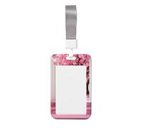 Porta badge scorrevole in plastica verticale con motivo a fiori di ciliegio, per donne e uomini, con cordino, custodia per badge da lavoro, per ufficio
