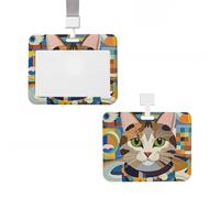 Porta badge scorrevole in plastica verticale con motivo gatto arte moderna della metà del secolo, porta carte d'identità con finestra trasparente, carta d'identità per ufficio, lavoro, infermiere