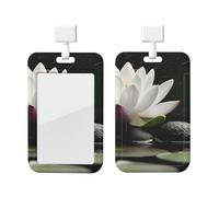 Porta badge scorrevole in plastica verticale per ufficio Lotus e pietre Zen nere, porta badge per carta d'identità di lavoro, per patenti di guida, infermiere, pass