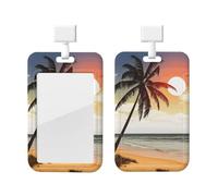 Porta badge scorrevole in plastica verticale per ufficio, palma sulla spiaggia, porta badge per carta d'identità di lavoro, per patenti di guida, infermiere, pass