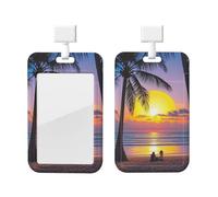 Porta badge scorrevole in plastica verticale per ufficio, spiaggia tropicale, palma, tramonto, porta badge per carta d'identità di lavoro, per patenti di guida, infermiere, pass