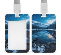 Porta badge scorrevole Moraine Lake in una notte invernale stellata, porta badge con cordino, porta tessere, targhetta identificativa