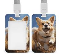 Porta badge scorrevole Running Corgi Porta tessere identificative con cordino Porta tessere Etichetta con nome