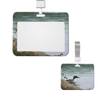 Porta badge scorrevole trasparente verticale porta badge in plastica impermeabile custodia per carte di credito Loon Nature Birds Badge Protector Case Name Tag ID Card Holder per lavoro ufficio medico