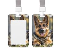 Porta badge scorrevole verticale in plastica con grazioso pastore tedesco, porta carte d'identità, con finestra trasparente, per documenti d'identità e carte di credito, per personale di lavoro in