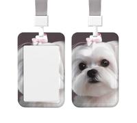 Porta badge scorrevole verticale in plastica con motivo cane maltese, porta carte d'identità, con finestra trasparente, per documenti d'identità e carte di credito, per personale di lavoro in ufficio