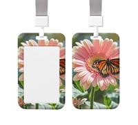 Porta badge scorrevole verticale in plastica con motivo gerbere con farfalla, porta carte d'identità, con finestra trasparente, carta d'identità, carta di credito, per personale di lavoro in ufficio e