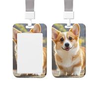 Porta badge scorrevole verticale in plastica con simpatico cane Corgi, porta carte d'identità, con finestra trasparente, carta d'identità per ufficio, personale di lavoro e dipendenti