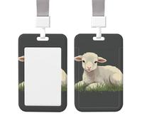 Porta badge scorrevole verticale in plastica porta badge agnello nell'erba porta carte d'identità porta carte d'identità con finestra trasparente ID carta di credito per personale di lavoro in ufficio