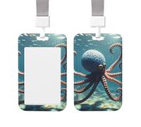 Porta badge scorrevole verticale in plastica porta badge animale oceano polpo porta carte d'identità porta carte d'identità con finestra trasparente ID carta di credito per personale di lavoro in