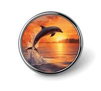 Porta badge Sunset Dolphin, distintivo rotondo personalizzato con spilla con immagine, spilla con bottone in lega di alluminio, spilla squisita, spille con bottone alla moda, spille decorative per ves