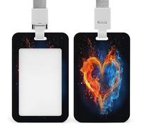 Porta badge trasparente con cuore fuoco e acqua con cordino staccabile Custodia verticale in plastica rigida protegge carte d'identità di lavoro e carte di credito per ufficio fabbrica