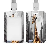Porta badge trasparente con giraffa a New York, con cordino rimovibile, custodia verticale in plastica rigida per proteggere carte d'identità e carte di credito per ufficio e fabbrica
