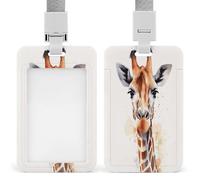 Porta badge trasparente con giraffa ad acquerello con cordino staccabile Custodia verticale in plastica rigida protegge carte d'identità da lavoro e carte di credito per ufficio fabbrica