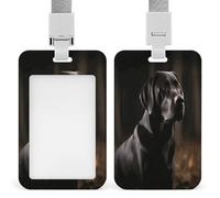 Porta badge trasparente con labrador nero, con cordino staccabile, custodia verticale in plastica rigida per proteggere carte d'identità e carte di credito per ufficio e fabbrica