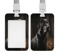 Porta badge trasparente con labrador nero, con cordino staccabile, custodia verticale in plastica rigida per proteggere carte d'identità e carte di credito per ufficio e fabbrica