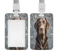 Porta badge trasparente con labrador retriever marrone, con cordino staccabile, custodia verticale in plastica rigida, protegge carte d'identità e carte di credito per ufficio e fabbrica