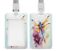 Porta badge trasparente con libellula per pittura ad acquerello, con cordino rimovibile, custodia verticale in plastica rigida per proteggere carte d'identità e carte di credito per ufficio e fabbrica