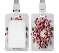 Porta badge trasparente con rose in un cerchio, con cordino rimovibile, custodia verticale in plastica rigida per proteggere carte d'identità e carte di credito per ufficio fabbrica