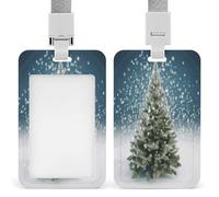 Porta badge trasparente con scritta Merry Christmas Pine Tree con cordino staccabile, custodia verticale in plastica rigida, protegge carte d'identità e carte di credito per ufficio e fabbrica
