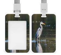 Porta badge trasparente con stampa di airone grigio in acqua, con cordino rimovibile, custodia verticale in plastica rigida per proteggere carte d'identità e carte di credito per ufficio fabbrica