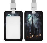 Porta badge trasparente gotico Happy Halloween con cordino staccabile Custodia verticale in plastica rigida protegge carte d'identità di lavoro per ufficio fabbrica