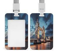 Porta badge trasparente Tower Bridge a Londra, con cordino rimovibile, custodia verticale in plastica rigida per proteggere carte d'identità e carte di credito per ufficio e fabbrica