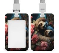 Porta badge verticale a due bradipi con cordino, porta badge resistente e impermeabile per ufficio, crociera, insegnante, simpatico protettore per badge.