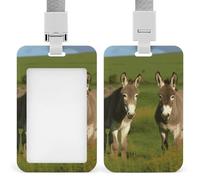 Porta badge verticale con asino sul prato verde, con cordino, porta badge verticale, multiuso, per ufficio, insegnante, infermiera