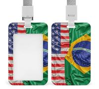 Porta badge verticale con bandiere americane e brasiliane, con cordino staccabile, resistente, porta badge, impermeabile, per infermiere, ufficiale, insegnante, Sec