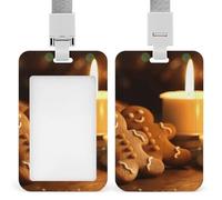 Porta badge verticale con candele e omini di pan di zenzero, impermeabile, con cordino staccabile resistente, per insegnanti di fabbrica e ufficio