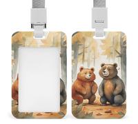 Porta badge verticale con cordino a forma di orso in boschi, resistente, resistente, porta badge, porta badge impermeabile, per infermiere, ufficiali, insegnanti, personale di sicurezza