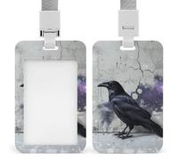 Porta badge verticale con cordino, con corvo sul terreno, custodia protettiva per carta d'identità, multiuso, per ufficio, insegnante, infermiera