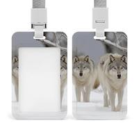 Porta badge verticale con cordino, con due lupi che camminano nella neve, porta badge multiuso, per ufficio, insegnanti, infermieri