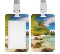 Porta badge verticale con cordino e motivo spiaggia tropicale, con cordino staccabile, porta badge multiuso, per ufficio, insegnanti, infermieri