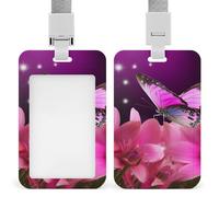 Porta badge verticale con cordino in plastica porta carte d'identità, targhetta per nome, fiore e farfalla, con finestra trasparente, custodia protettiva per carta d'identità, per infermieri, medici